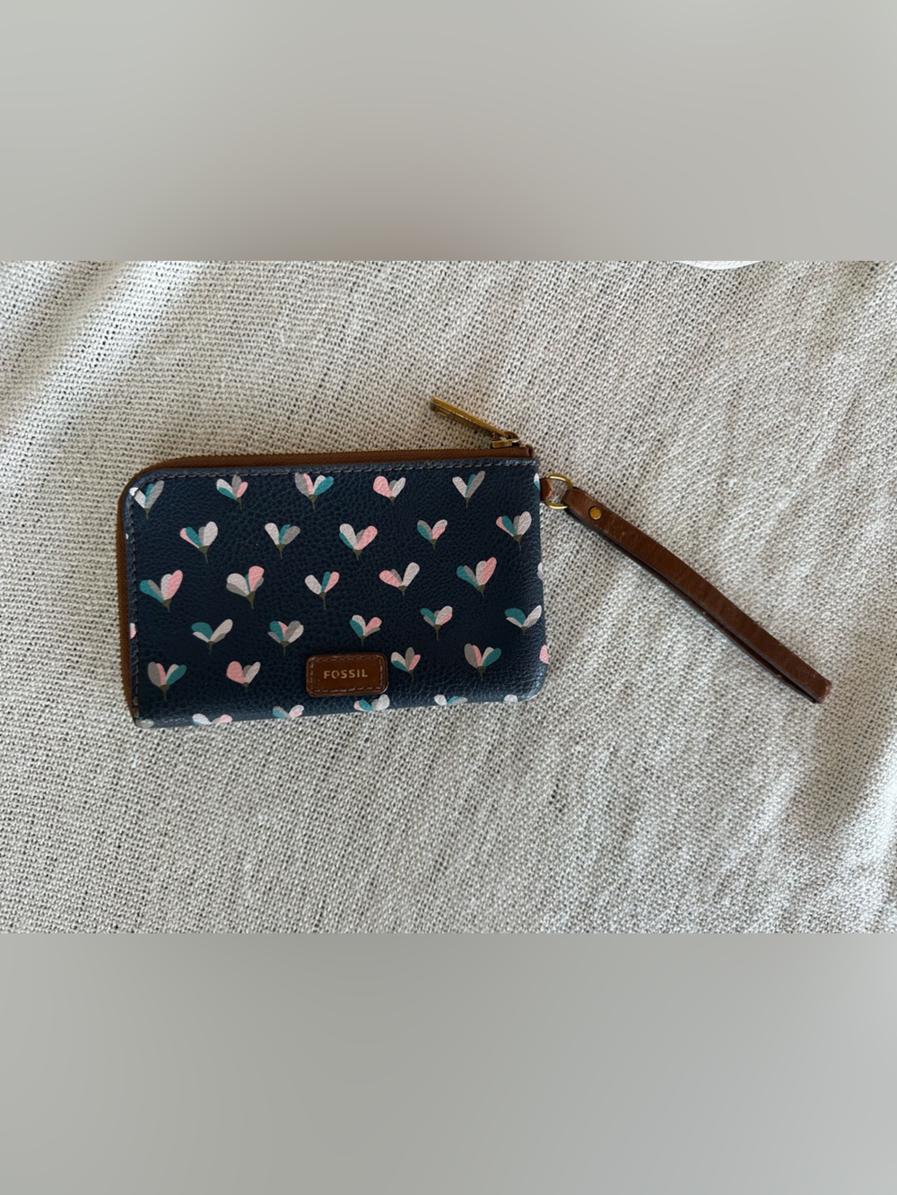 Fossil Navy Wristlet Wallet with Pink and Teal Heart Motif - Picture 2 of 9